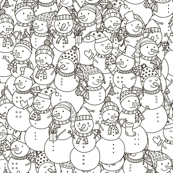 Coloriage foule de bonhommes de neige